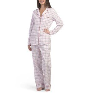 PETITE PLUME White Twill Tattersall Pajama Set